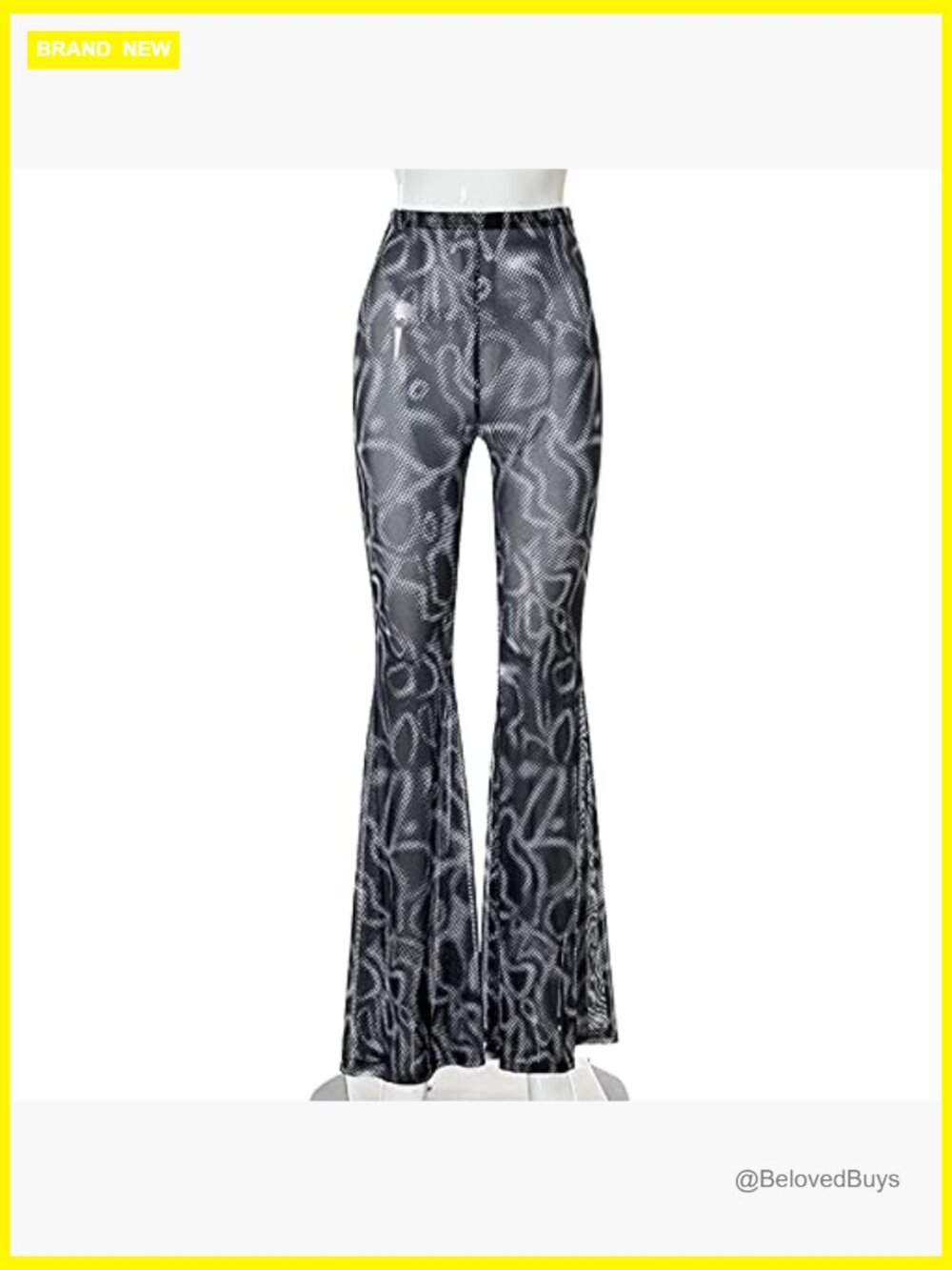 High Waist Mesh Sheer Pants Flared Bell Bottom Rave Festival Dance Clubwear - Picture 6 of 7